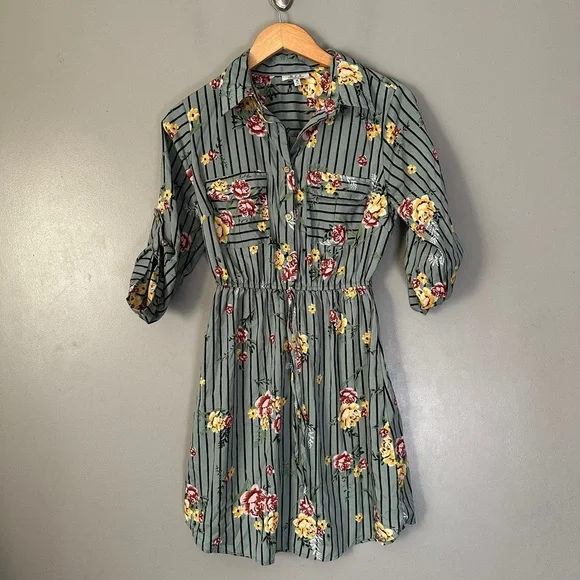MPH Collection Floral Striped Button-Up Dress - Picture 1 of 4